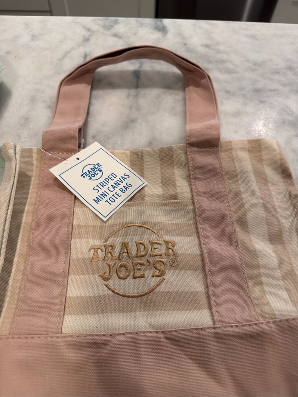 Trader Joe's Striped Mini Canvas Tote Bag - summer 2026 pink